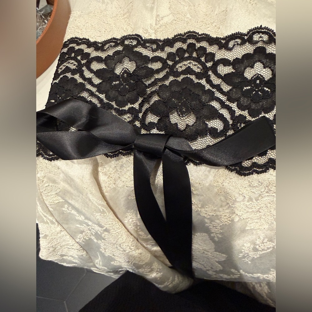 Vtg Jessica McClintock Gunne Sax Strapless Ivory Floral Brocade Black Sz 10 - Picture 3 of 6